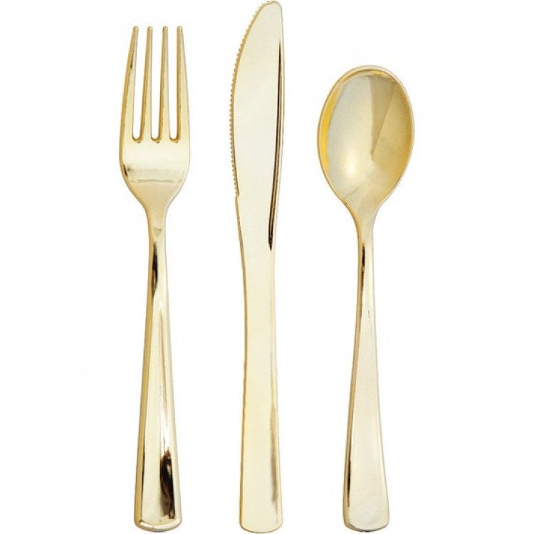 Plastic Cutlery Set - Gold